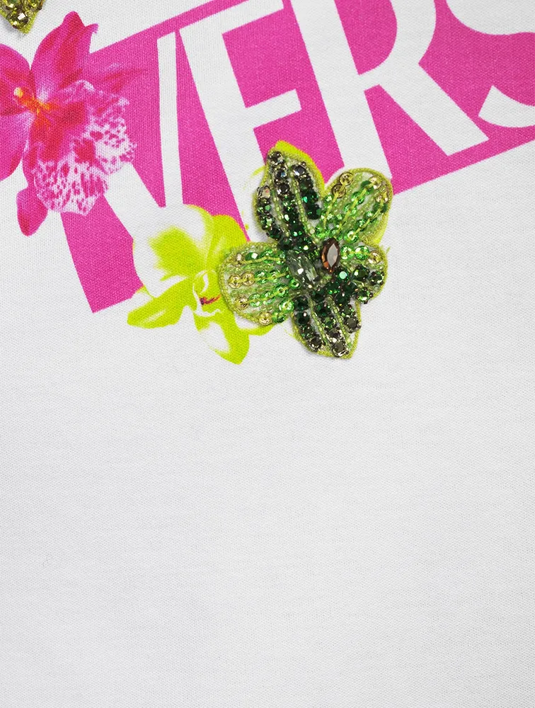 Embellished T-Shirt Logo Orchid Print