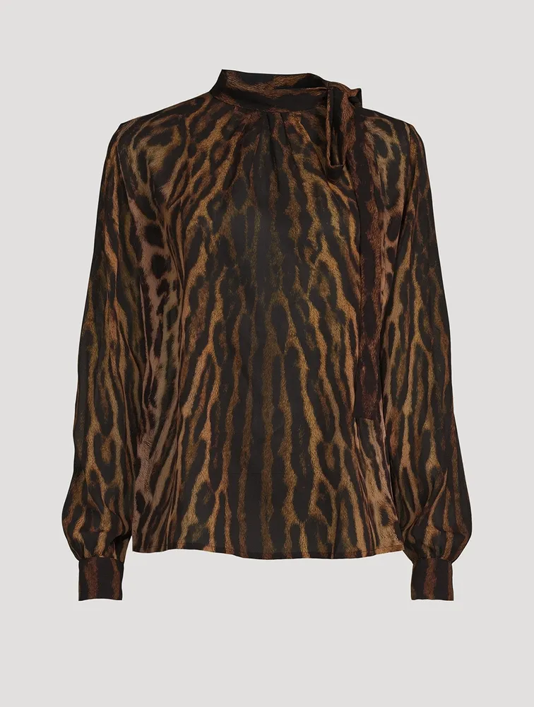 Tie-Neck Blouse Leopard Print