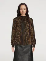 Tie-Neck Blouse Leopard Print