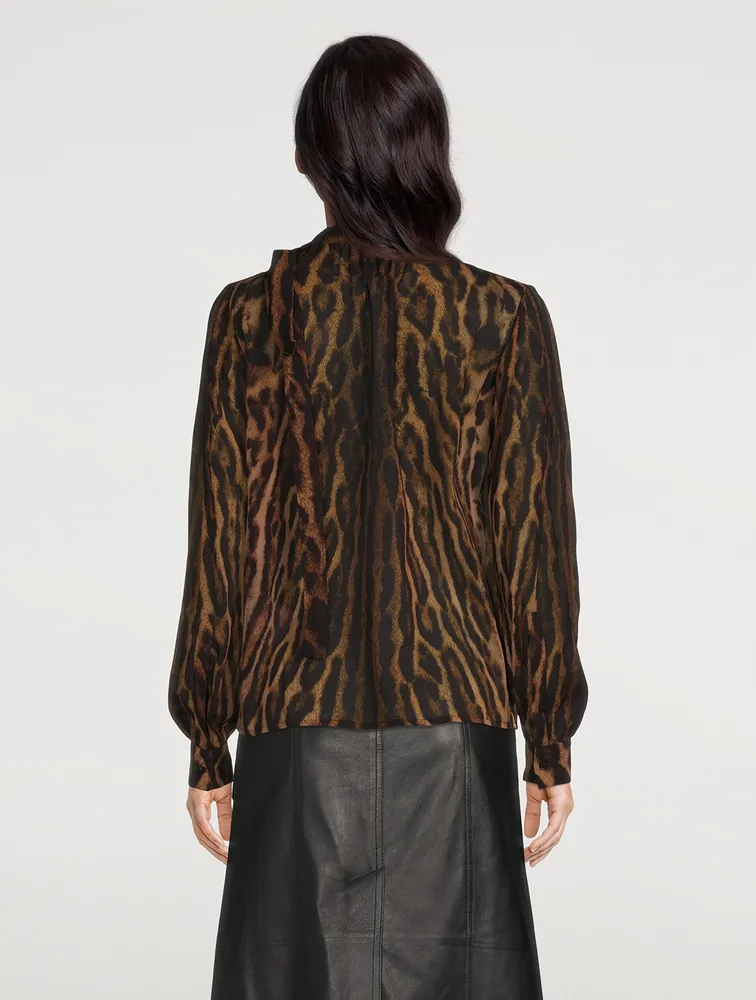 Tie-Neck Blouse Leopard Print