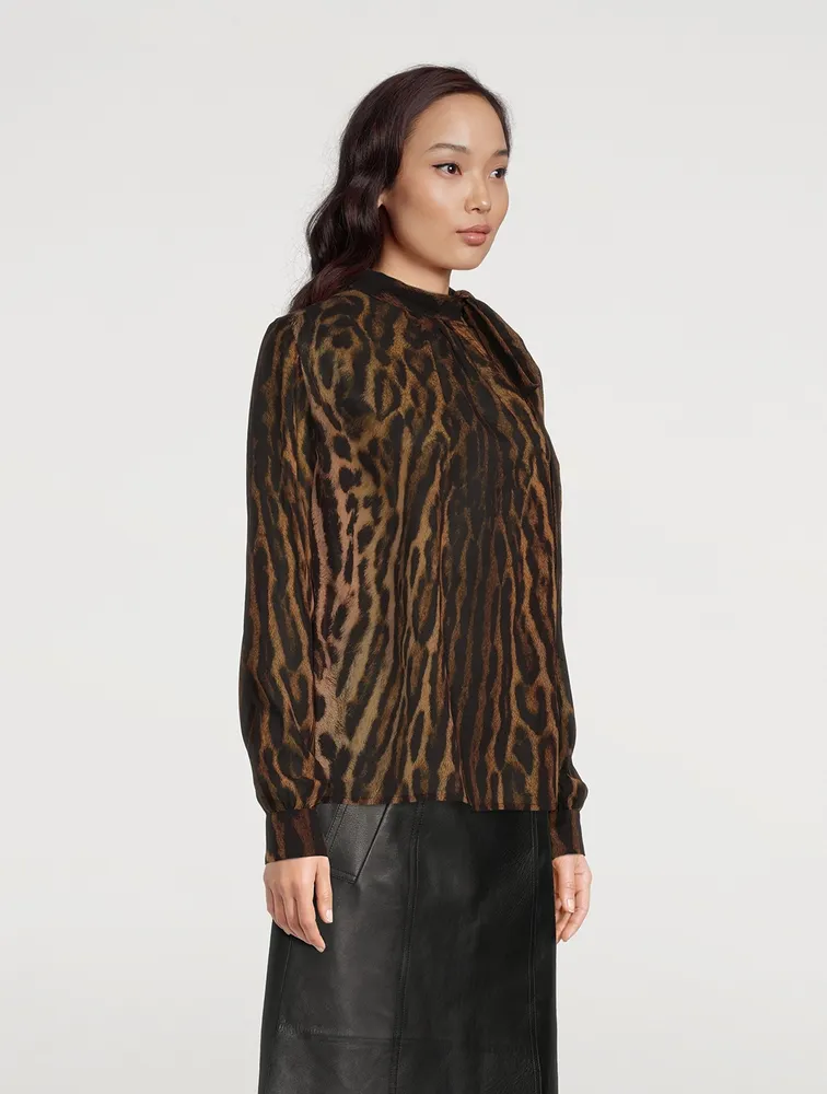 Tie-Neck Blouse Leopard Print