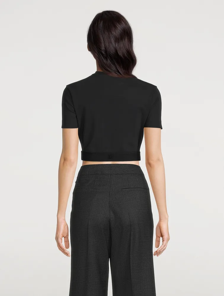 Webbing-Trim Cropped T-Shirt