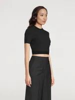 Webbing-Trim Cropped T-Shirt