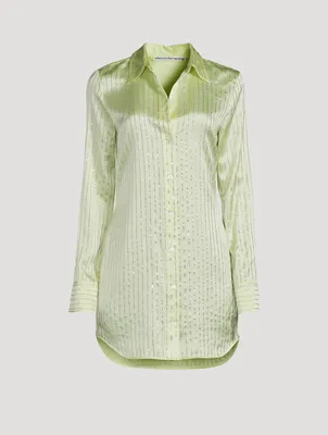 Crystal Pinstripe Silk Charmeuse Shirt Dress