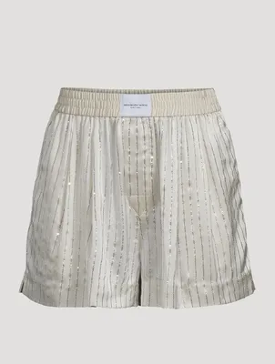 Crystal Pinstripe Silk Charmeuse Boxer Shorts