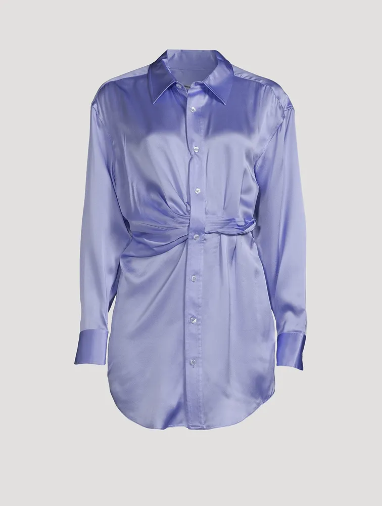 Draped Silk Charmeuse Shirt Dress