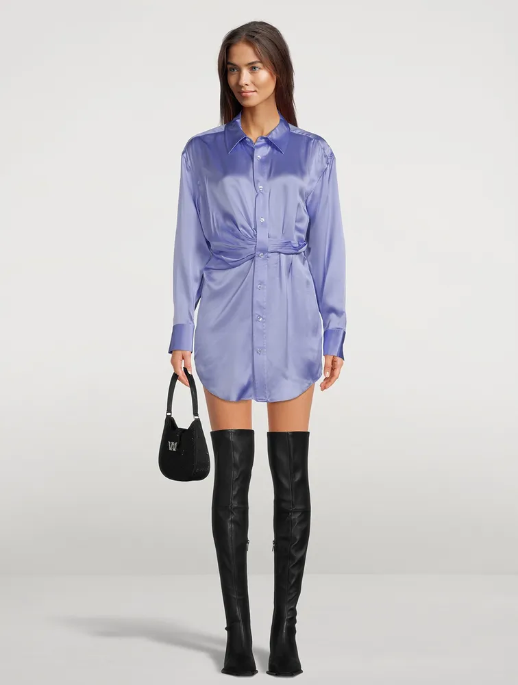 Draped Silk Charmeuse Shirt Dress