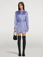 Draped Silk Charmeuse Shirt Dress