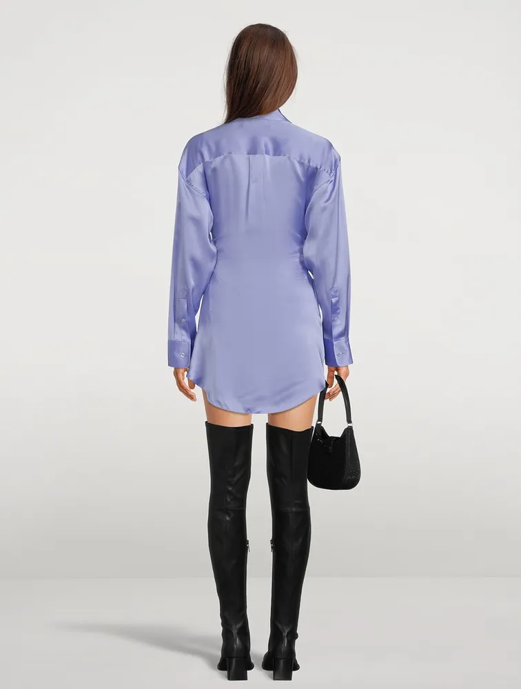 Draped Silk Charmeuse Shirt Dress