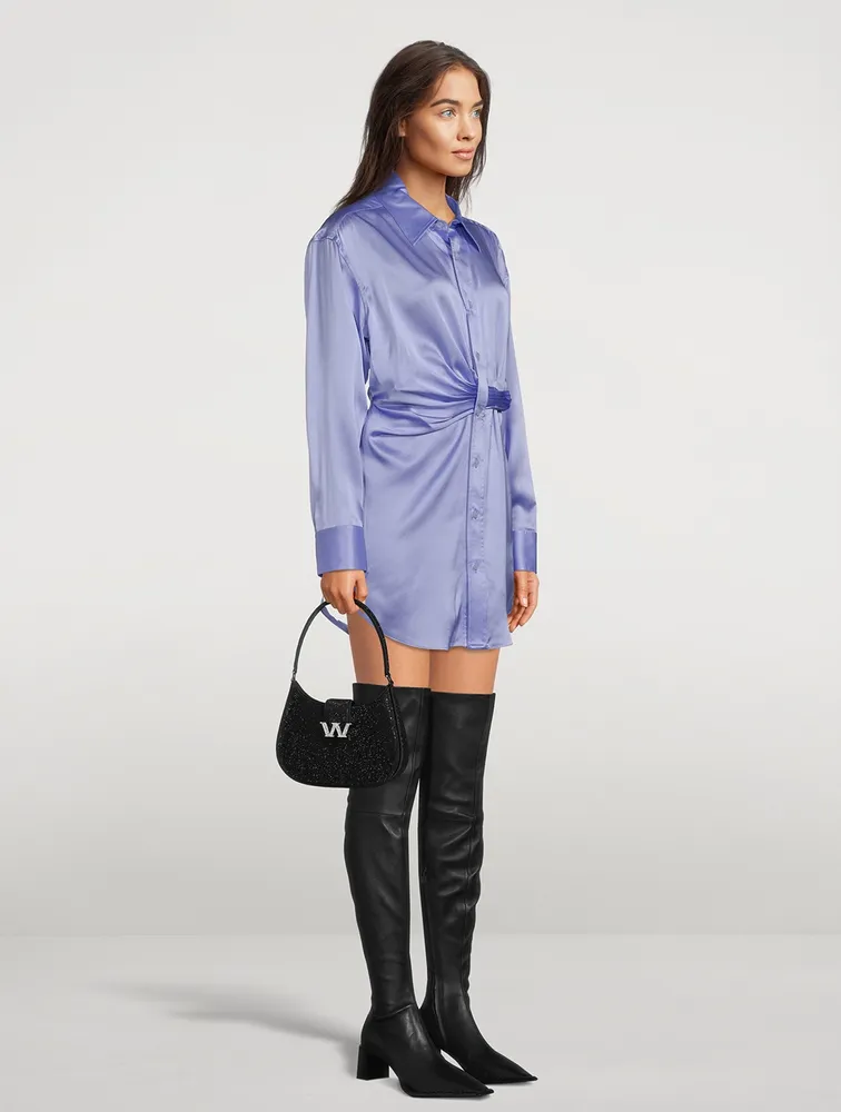 Draped Silk Charmeuse Shirt Dress