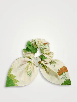 Large Petal Silk Bow Scrunchie In Floral Print
