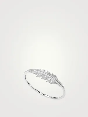 Magnipheasant 18K White Gold Open Feather Bracelet With Pavé Diamonds
