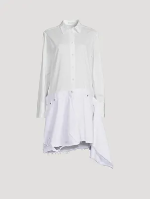 Asymmetric Poplin And Denim Shirt Dress