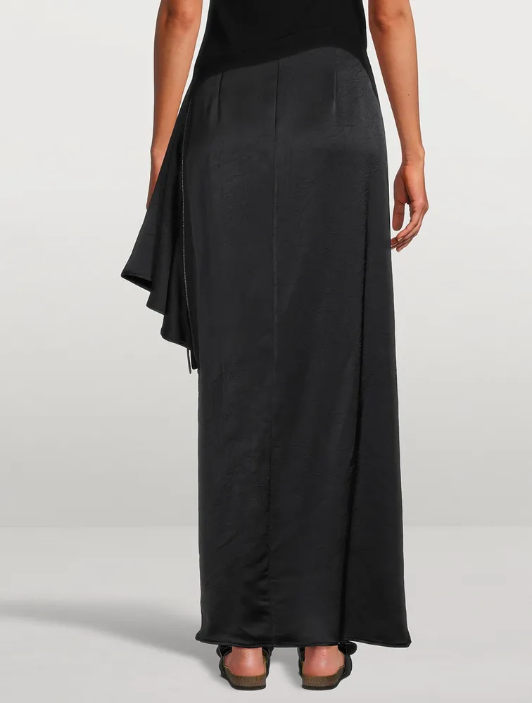 Draped Satin Maxi Skirt With Zipper Detail