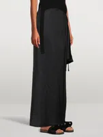 Draped Satin Maxi Skirt With Zipper Detail