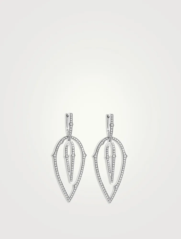 Thorn 3D 18K White Gold Large Hoop Earrings With Pavé Diamonds