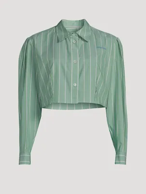 Cropped Poplin Shirt Stripe Print