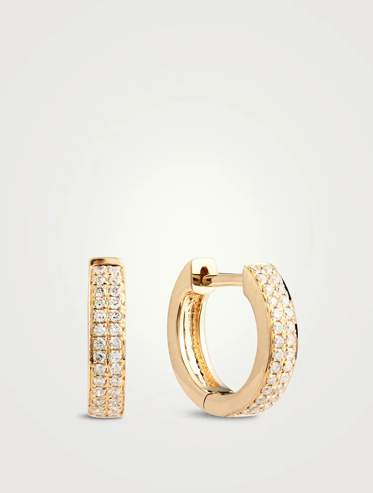 18K Gold Two-Row Huggie Earrings With Diamonds