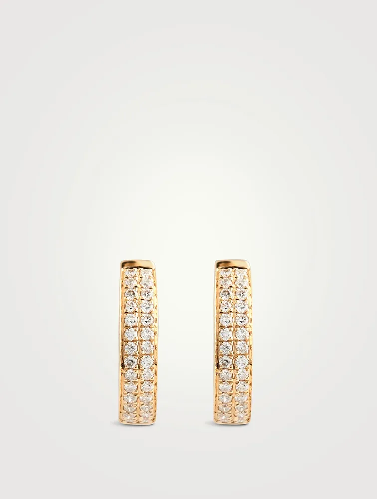 18K Gold Two-Row Huggie Earrings With Diamonds