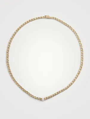 18K Gold Chain Link Choker With Round Diamond