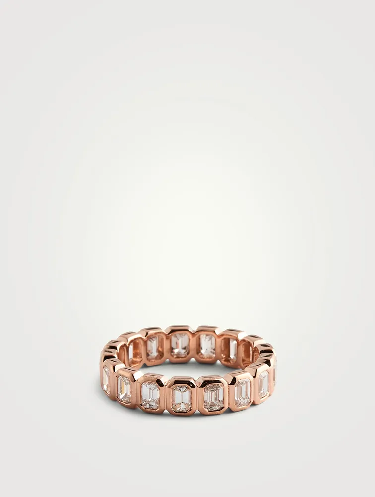 18K Rose Gold Emerald-Cut Diamond Bezel Ring