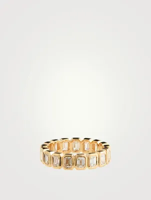18K Gold Emerald-Cut Diamond Bezel Ring