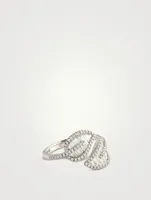 18K White Gold Small Leaf Ring With Diamonds