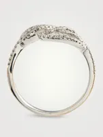 18K White Gold Small Leaf Ring With Diamonds