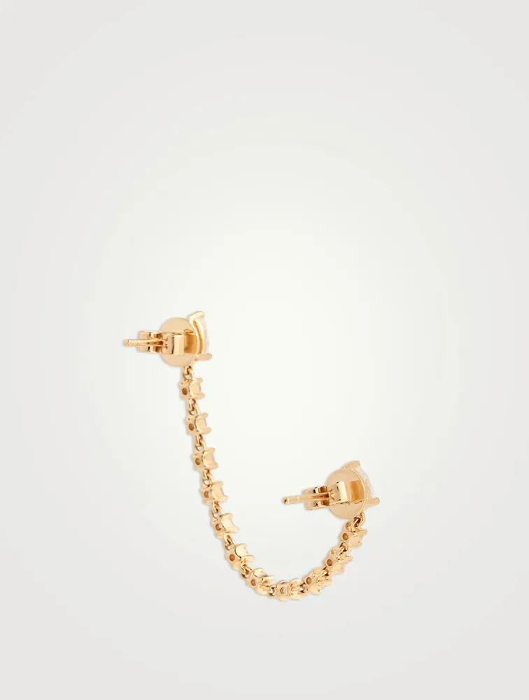 18K Gold Double Piercing Loop Earring With Diamonds