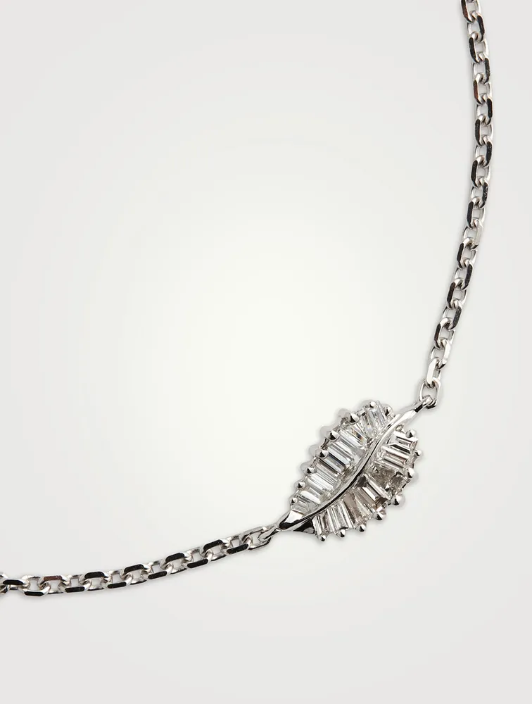 18K Gold Small Palm Leaf Chain Bracelet With Diamonds