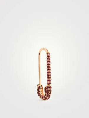 Safety Pin 18K Rose Gold Earring With Rubies
