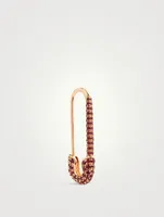 Safety Pin 18K Rose Gold Earring With Rubies