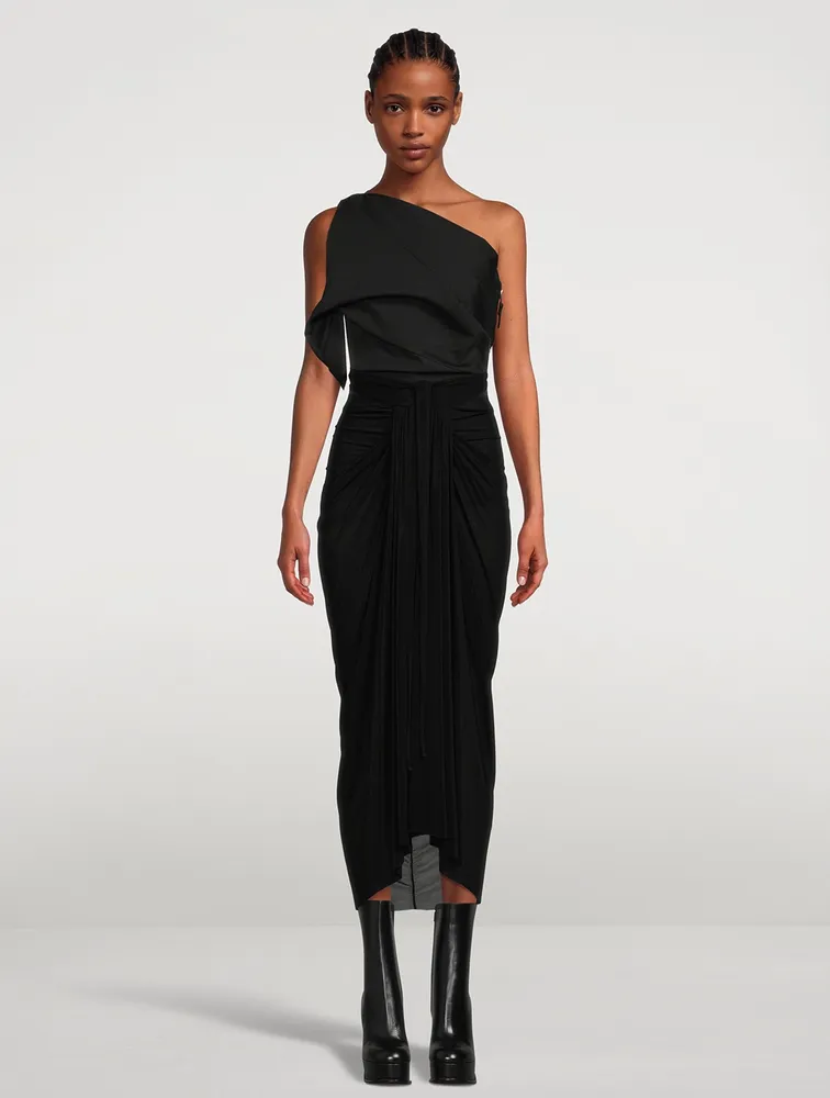 Draped Jersey Midi Skirt