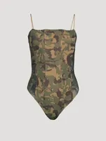 Mesh Corset Bodysuit Camo Print