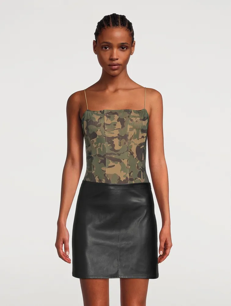 Mesh Corset Bodysuit Camo Print