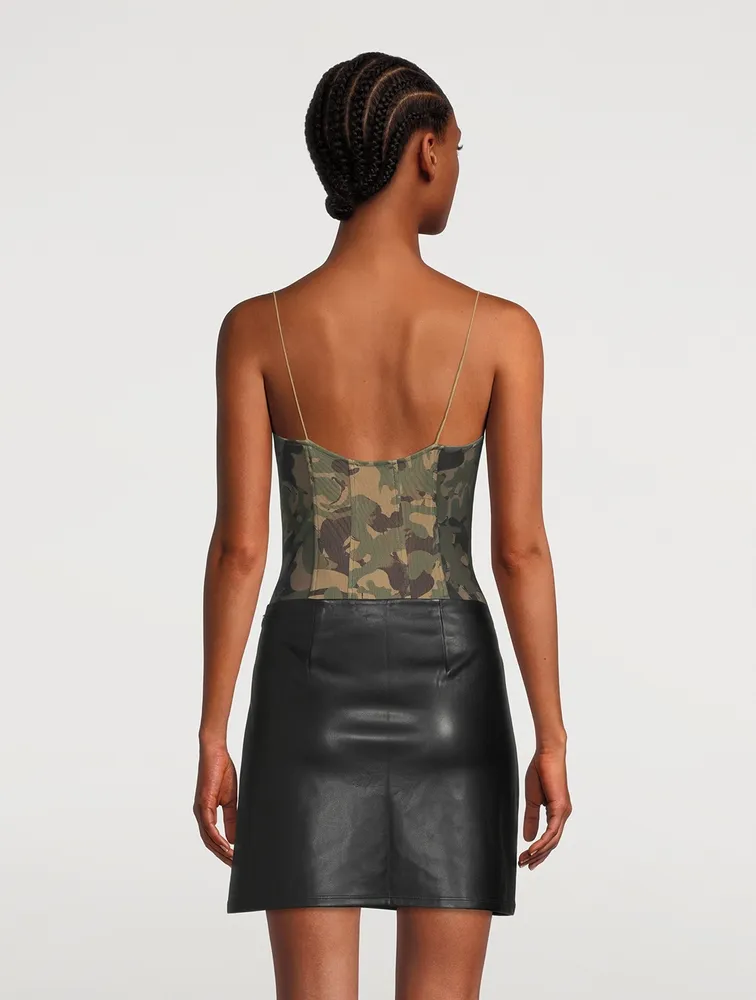 GOOD AMERICAN Mesh Corset Bodysuit In Camo Print