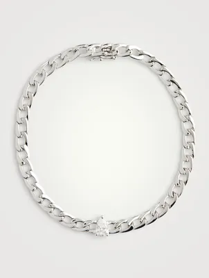 18K White Gold Chain Bracelet With Pear Diamond Centre