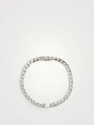 18K White Gold Chain Bracelet With Round Diamond Centre