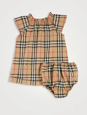 Vintage Check Stretch Cotton Dress And Bloomers