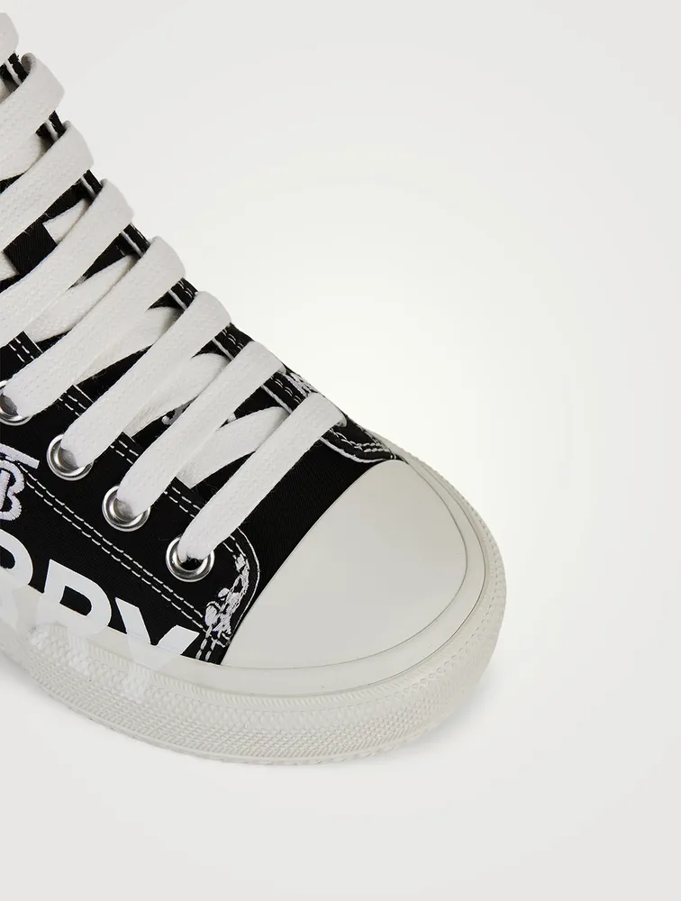 Gabardine High-Top Sneakers Logo Print