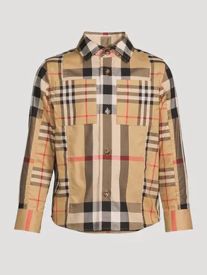 Patchwork Check Stretch Cotton Shirt