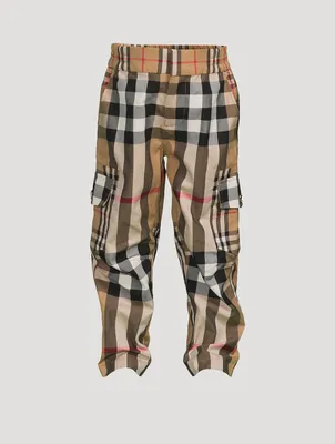 Contrast Check Cotton Cargo Trousers