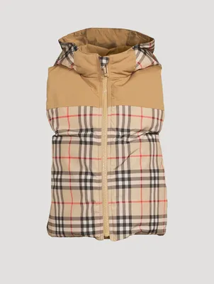 Reversible Check Down Vest With Hood