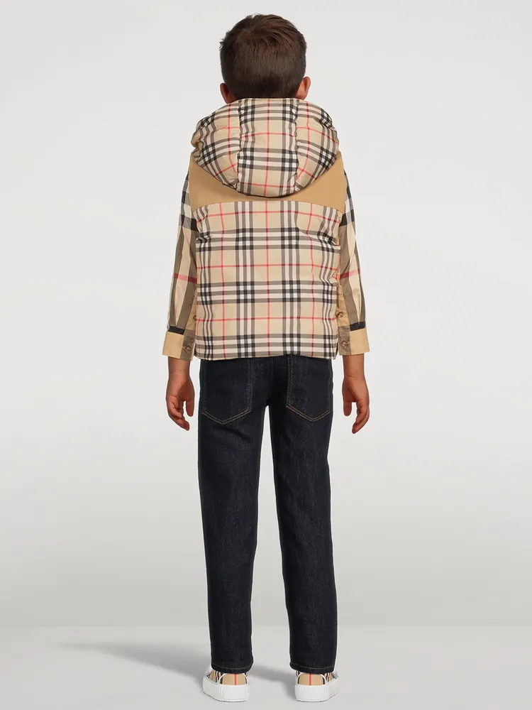 Reversible Check Down Vest With Hood