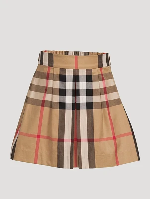 Exaggerated Check Cotton Pleated Skirt