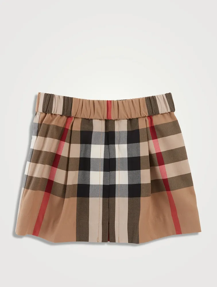 Exaggerated Check Cotton Pleated Skirt