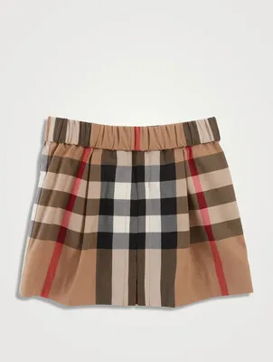 Exaggerated Check Cotton Pleated Skirt