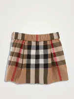 Exaggerated Check Cotton Pleated Skirt