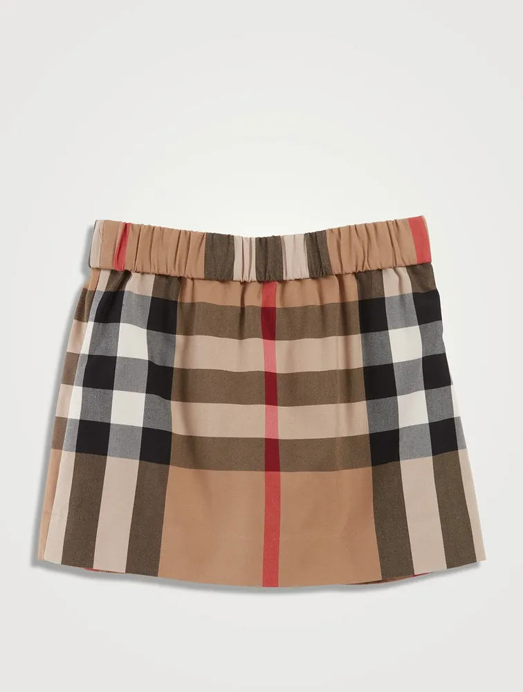 Exaggerated Check Cotton Pleated Skirt