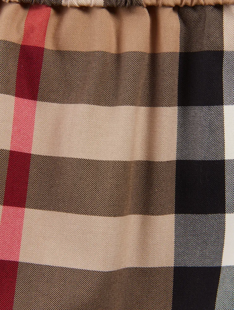 Exaggerated Check Cotton Pleated Skirt